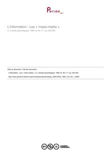 L information : Les « mass-media » - compte-rendu ; n°1 ; vol.60, pg 244-245