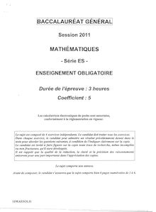 Sujet du bac ES 2011: Mathématique Obligatoire