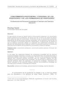 Conocimiento profesional y personal de los profesores y de los formadores de profesores (Professional and Personal Knowledge of Teachers and Teachers Educators)