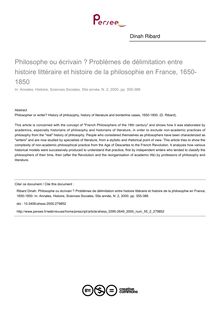 Philosophe ou écrivain ? Problèmes de délimitation entre histoire littéraire et histoire de la philosophie en France, 1650-1850 - article ; n°2 ; vol.55, pg 355-388