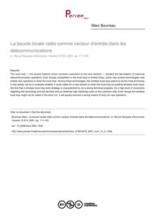 La boucle locale radio comme vecteur d entrée dans les télécommunications - article ; n°4 ; vol.15, pg 111-143
