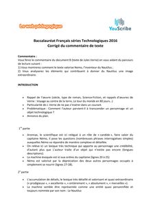Baccalauréat Français 2016 séries technologiques corrigé commentaire de texte