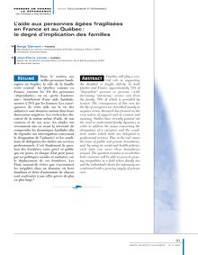 L’aide aux personnes fragilisées en France et au Québec : le degré d’implication des familles - article ; n°2 ; vol.1, pg 93-101