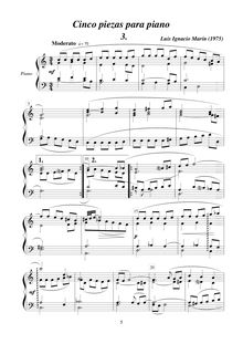 Partition , Moderato, 5 Piezas para piano, Marín García, Luis Ignacio