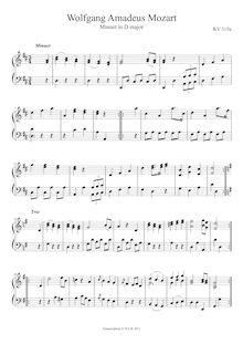 Partition I, Minuet en D major, 8 menuets, Various, Mozart, Wolfgang Amadeus