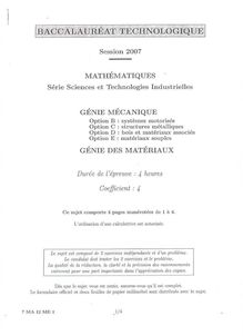 Mathématiques options BCDE 2007 S.T.I (Génie Mécanique) Baccalauréat technologique