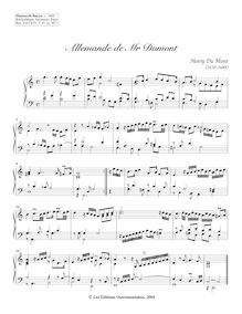 Partition Allemande, 8 clavecin pièces from Manuscrit Bauyn, Du Mont, Henry