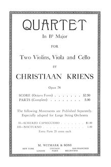 Partition complète, corde quatuor, Op.74, B♭ Major, Kriens, Christiaan