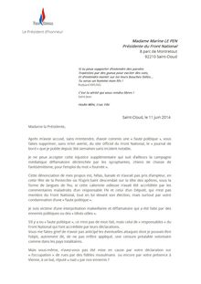 Lettre de Jean-Marie Le Pen à Marine Le Pen