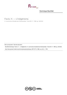 Favre, H. — L indigénisme.  ; n°1 ; vol.84, pg 348-350