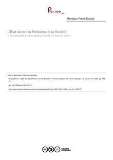 L État devant la Personne et la Société - article ; n°4 ; vol.2, pg 768-781