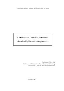 L exercice de l autorité parentale dans les législations européennes : rapport pour le Haut conseil de la population et de la famille