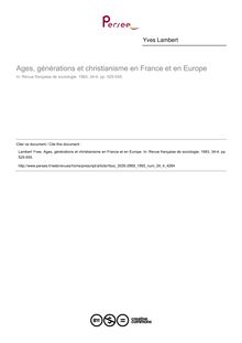 Ages, générations et christianisme en France et en Europe - article ; n°4 ; vol.34, pg 525-555