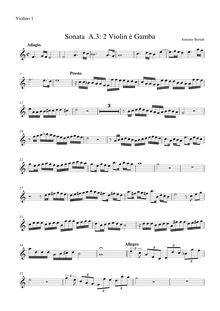 Partition violon 1, Sonata pour 2 violons, gambe et Continuo, Bertali, Antonio