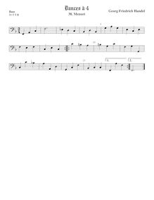 Partition viole de basse, basse clef, 2 Menuets à 4, Handel, George Frideric