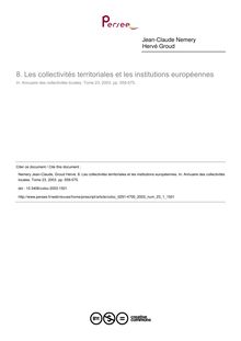 Les collectivités territoriales et les institutions européennes - article ; n°1 ; vol.23, pg 559-575