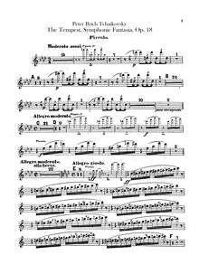 Partition Piccolo, pour Tempest, Буря, F minor, Tchaikovsky, Pyotr