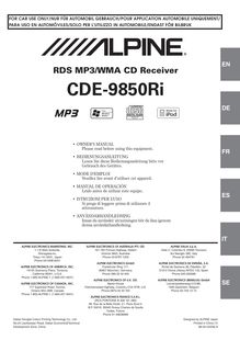 Notice Système de voiture Audio Alpine  CDE-9850Ri