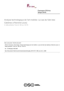 Analyse technologique de l art mobilier. Le cas de l abri des Cabônes à Ranchot (Jura) - article ; n°1 ; vol.35, pg 139-176