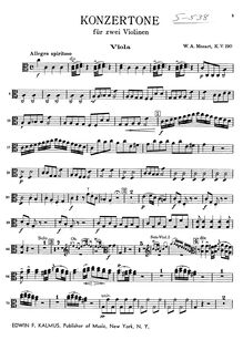 Partition altos I/II, Concertone, Concertone No.2, C major, Mozart, Wolfgang Amadeus