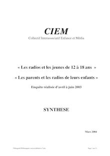 Etude du CIEM - Les radios et les jeunes de 12 a 18 ans - Juin 2003