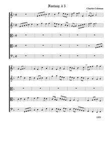 Partition complète (Tr Tr T T B), Fantasia pour 5 violes de gambe par Charles Coleman