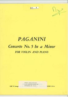 Partition violon et partition de piano, violon Concerto No.5, Paganini, Niccolò