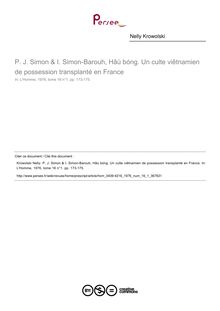 P. J. Simon & I. Simon-Barouh, Hâù bóng. Un culte viêtnamien de possession transplanté en France  ; n°1 ; vol.16, pg 173-175