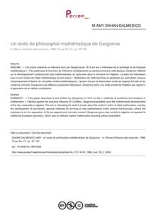 Un texte de philosophie mathématique de Gergonne  - article ; n°2 ; vol.39, pg 97-126