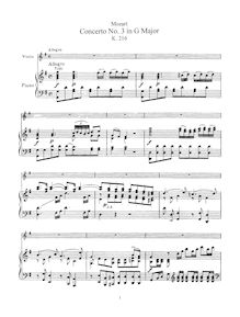 Partition de piano et partition de violon, violon Concerto No.3