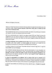 Lettre de Manuel Valls aux parlementaires socialistes