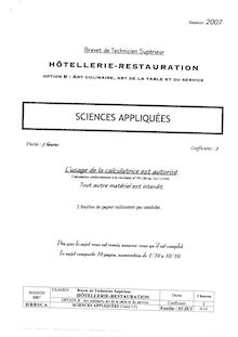 Sciences appliquées 2007 Art culinaire, art de la table et du service BTS Hôtellerie restauration