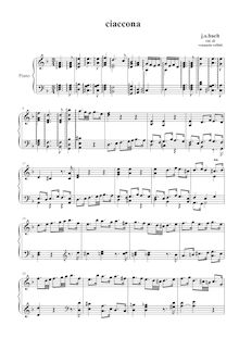 Partition complète, riduzione per pianoforte della ciaccona per violon solo di J.S.Bach