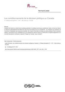 Les conditionnements de la décision politique au Canada - article ; n°3 ; vol.36, pg 215-249
