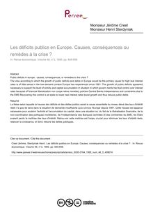 Les déficits publics en Europe. Causes, conséquences ou remèdes à la crise ?  - article ; n°3 ; vol.46, pg 645-656