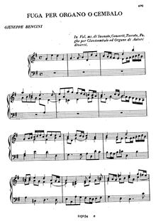 Partition complète, Fuga per Organo o Cembalo, Bencini, Giuseppe