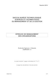Bac Pondichéry 2018 - Série STMG - Management des organisations