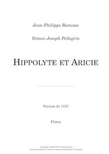 Partition flûtes, Hippolyte et Aricie, Tragédie en musique en cinq actes et un prologue
