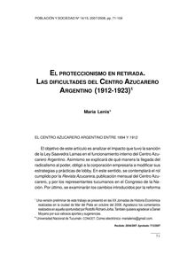 EL PROTECCIONISMO EN RETIRADA. LAS DIFICULTADES DEL CENTRO AZUCARERO ARGENTINO (1912-1923)