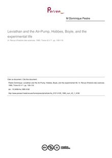 Leviathan and the Air-Pump, Hobbes, Boyle, and the experimental life - article ; n°1 ; vol.43, pg 109-116