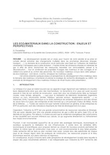LES ECO-MATERIAUX DANS LA CONSTRUCTION : ENJEUX ET PERSPECTIVES