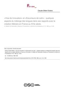«Vice de Innovation» et «Escumeurs de Latin» : quelques aspects du mélange des langues dans ses rapports avec la création littéraire en France au XVIe siècle. - article ; n°2 ; vol.15, pg 19-36