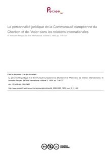 La personnalité juridique de la Communauté européenne du Charbon et de l Acier dans les relations internationales - article ; n°1 ; vol.5, pg 714-727