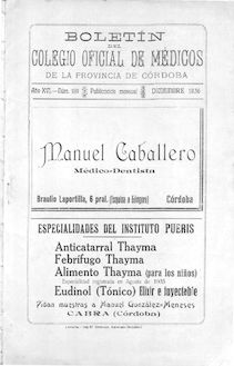 Boletín del Colegio Oficial de Médicos de la Provincia de Córdoba, n. 189 (1936)