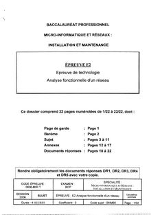 Analyse fonctionnelle d un réseau 2006 Bac Pro - Micro informatique et réseaux : installation et maintenance