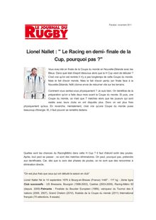 Lionel Nallet : " Le Racing en demi- finale de la Cup, pourquoi pas ?"
