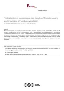 Télédétection et connaissance des ripisylves / Remote sensing and knowledge of river bank vegetation - article ; n°4 ; vol.67, pg 329-332