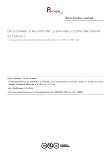 Du problème de la continuité : y a-t-il une protohistoire urbaine en France ? - article ; n°4 ; vol.25, pg 1121-1142