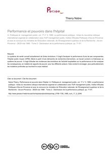 Performance et pouvoirs dans l hôpital - article ; n°3 ; vol.17, pg 71-91