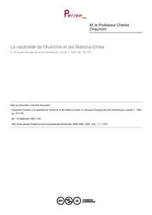 La neutralité de l Autriche et les Nations-Unies - article ; n°1 ; vol.1, pg 151-157